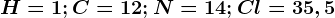 H=1;C=12;N=14;Cl=35,5
