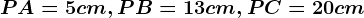 PA= 5cm, PB=13 cm, PC= 20 cm