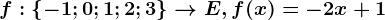 f:\left \ -1; 0; 1; 2; 3 \right \--> E, f(x)=-2x+1