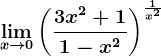 \limx--> 0\left ( \frac3x^2+11-x^2 \right )^\frac1x^2