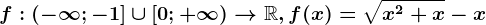 f:(-\infty ; -1]\cup [0; +\infty )--> \mathbbR, f(x)=\sqrtx^2+x-x