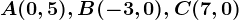 A(0,5), B(-3,0), C(7,0)