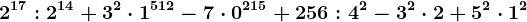 2^17:2^14+3^2 \cdot 1^512-7 \cdot 0^215+256:4^2-3^2 \cdot 2+5^2 \cdot 1^2