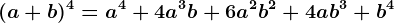 (a+b)^4=a^4+4a^3b+6a^2b^2+4ab^3+b^4