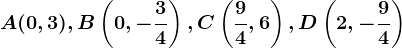 A(0,3), B\left ( 0,-\frac34 \right ), C\left ( \frac94, 6 \right ), D\left ( 2, -\frac94 \right )