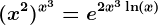 (x^2)^x^3=e^2x^3\ln(x)