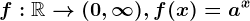 f:\mathbbR--> (0,\infty ), f(x)=a^x