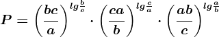 P=\left ( \fracbca \right )^lg\fracbc\cdot \left ( \fraccab \right )^lg\fracca\cdot \left ( \fracabc \right )^lg\fracab