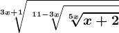 \sqrt[3x+1]\sqrt[11-3x]\sqrt[5x]x+2