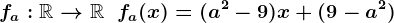 fa:\mathbbR-->\mathbbR\;\;fa(x)=(a^2-9)x+(9-a^2)