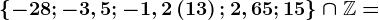 \left \ -28;-3,5; -1,2\left ( 13 \right );2,65; 15 \right \\cap \mathbbZ=