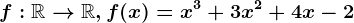f:\mathbbR--> \mathbbR, f(x)=x^3+3x^2+4x-2