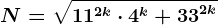 \dpi100 N=\sqrt11^2k\cdot 4^k+33^2k