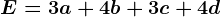 E=3a+4b+3c+4d