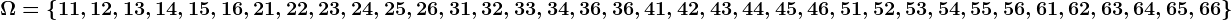\Omega =\left \ 11, 12, 13, 14, 15, 16, 21, 22, 23, 24, 25, 26, 31, 32, 33, 34, 36, 36, 41, 42, 43, 44, 45, 46, 51, 52, 53, 54, 55, 56, 61, 62, 63, 64, 65, 66 \right \