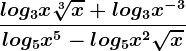 \fraclog3x\sqrt[3]x+log3x^-3log5x^5-log5x^2\sqrtx