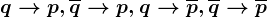 q--> p,\overlineq--> p,q--> \overlinep,\overlineq-->\overlinep