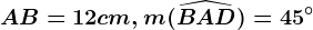 AB=12cm, m(\widehatBAD)=45^\circ