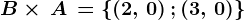 B\times \, A\, =\left \ \left ( 2,\, 0 \right );\left ( 3,\, 0 \right ) \right \