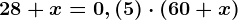 28+x=0,(5)\cdot (60+x)