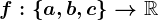f:\left\a,b,c\right\-->\mathbbR