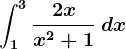 \dpi120 \int1^3\frac2xx^2+1\: dx