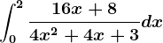 \int0^2\frac16x+84x^2+4x+3dx