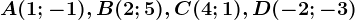 A(1;-1),B(2;5),C(4;1),D(-2;-3)