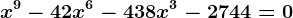 x^9-42x^6-438x^3-2744=0