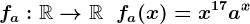 fa:\mathbbR-->\mathbbR\;\;fa(x)=x^17a^x