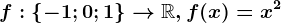 f:\left \ -1; 0; 1 \right \--> \mathbbR, f(x)=x^2