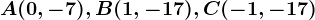 A(0,-7),B(1,-17),C(-1,-17)