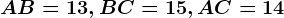 AB=13, BC=15, AC=14