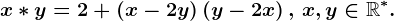 x*y=2+\left ( x-2y\right )\left ( y-2x\right ),\, x,y\in \mathbbR^*.